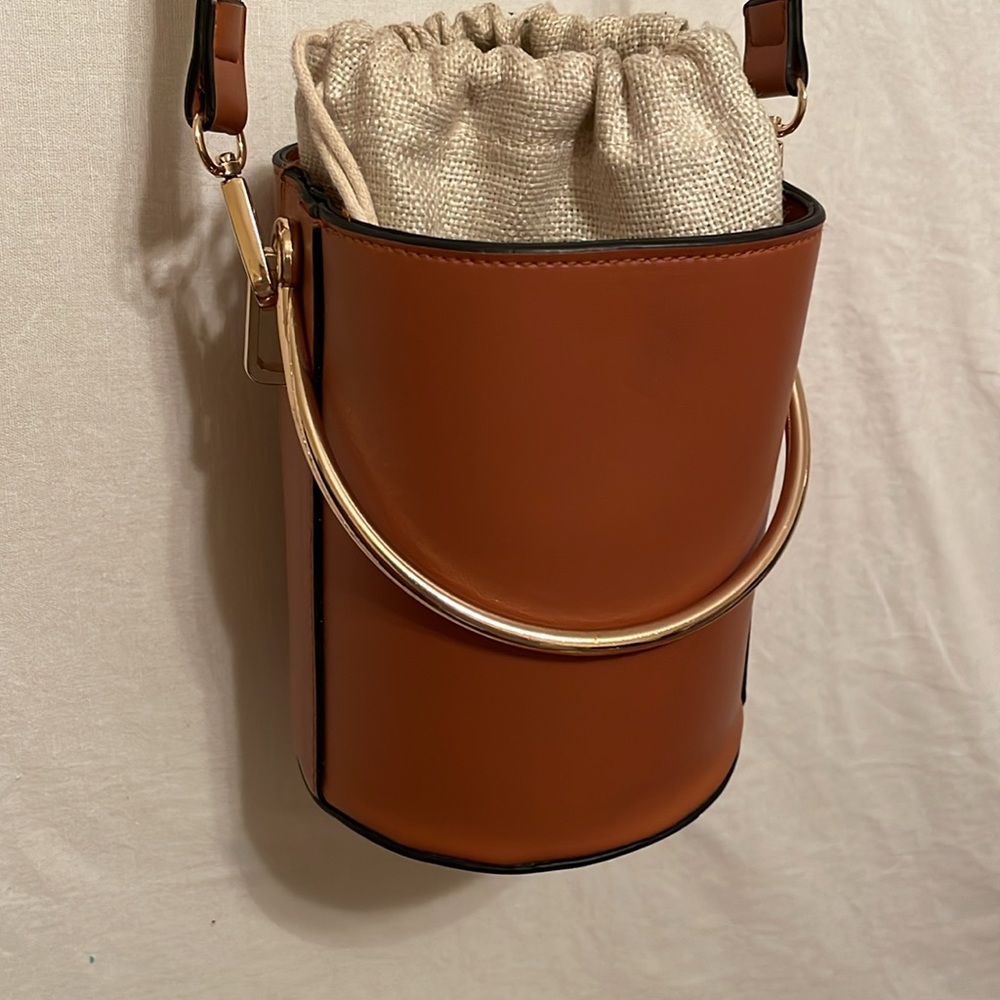 Dot Dash Vegan Leather Round Bucket Pail Bag Crossbody